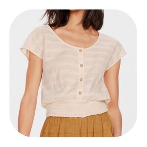 The Odells M cream smocked banded top